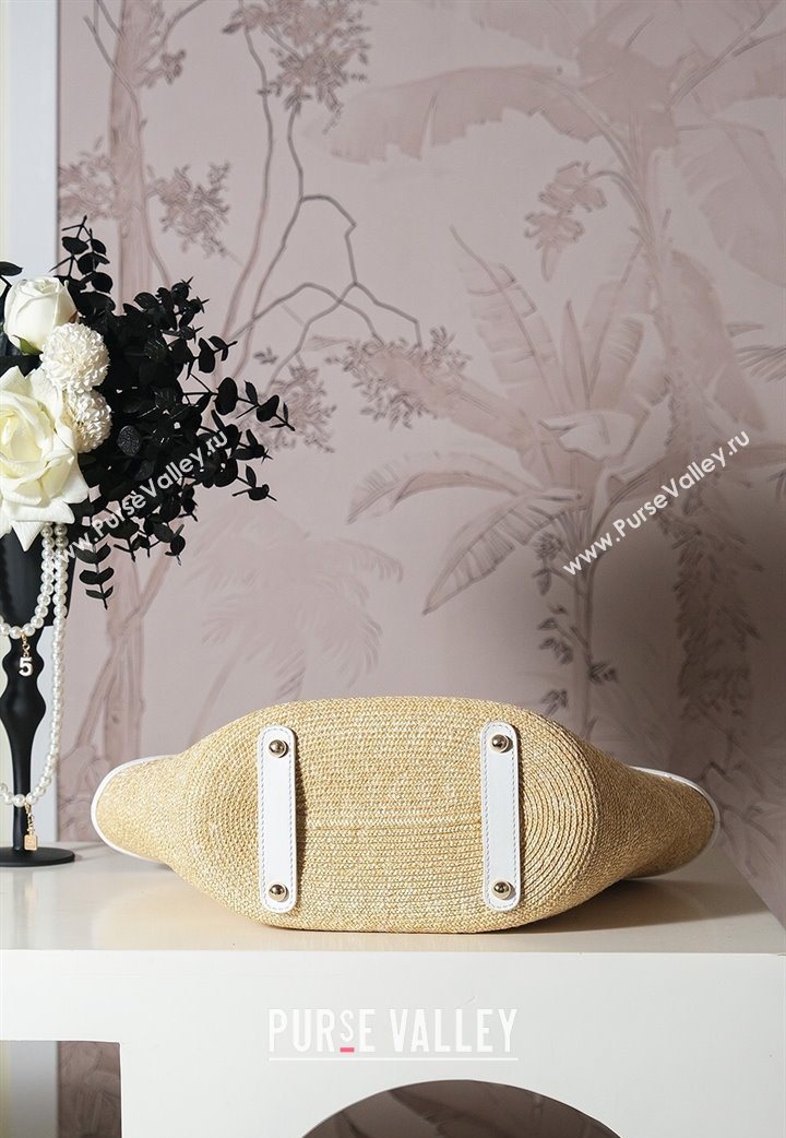 Chanel Raffia Straw and Calfskin Large Shopping Bag Beige/White 2025 AS5951 (yezi-251010084)