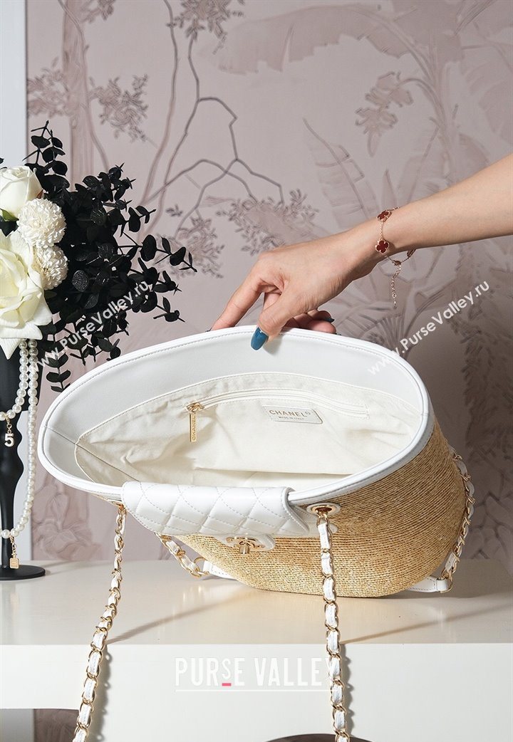 Chanel Raffia Straw and Calfskin Large Shopping Bag Beige/White 2025 AS5951 (yezi-251010084)