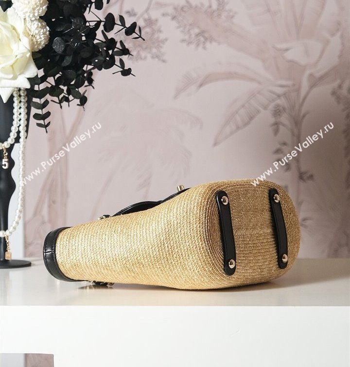 Chanel Raffia Straw and Calfskin Small Shopping Bag Beige/Black 2025 AS5951 (yezi-250813008)