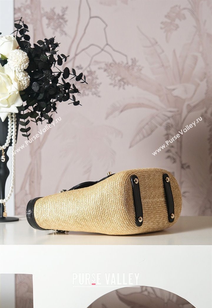 Chanel Raffia Straw and Calfskin Small Shopping Bag Beige/Black 2025 AS5951 (yezi-251010081)