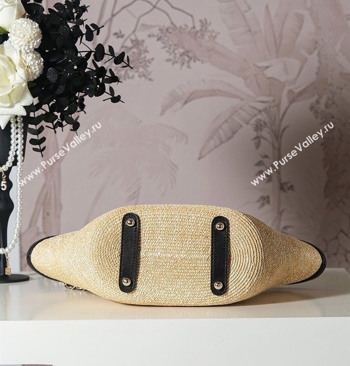 Chanel Raffia Straw and Calfskin Small Shopping Bag Beige/Black 2025 AS5951 (yezi-250813008)