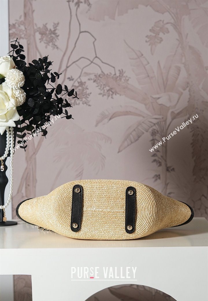 Chanel Raffia Straw and Calfskin Small Shopping Bag Beige/Black 2025 AS5951 (yezi-251010081)