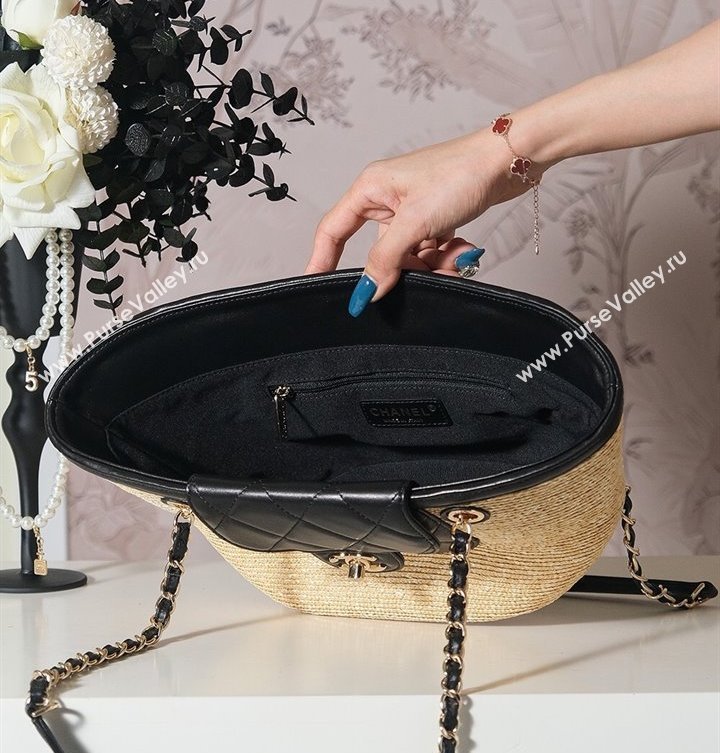 Chanel Raffia Straw and Calfskin Small Shopping Bag Beige/Black 2025 AS5951 (yezi-250813008)