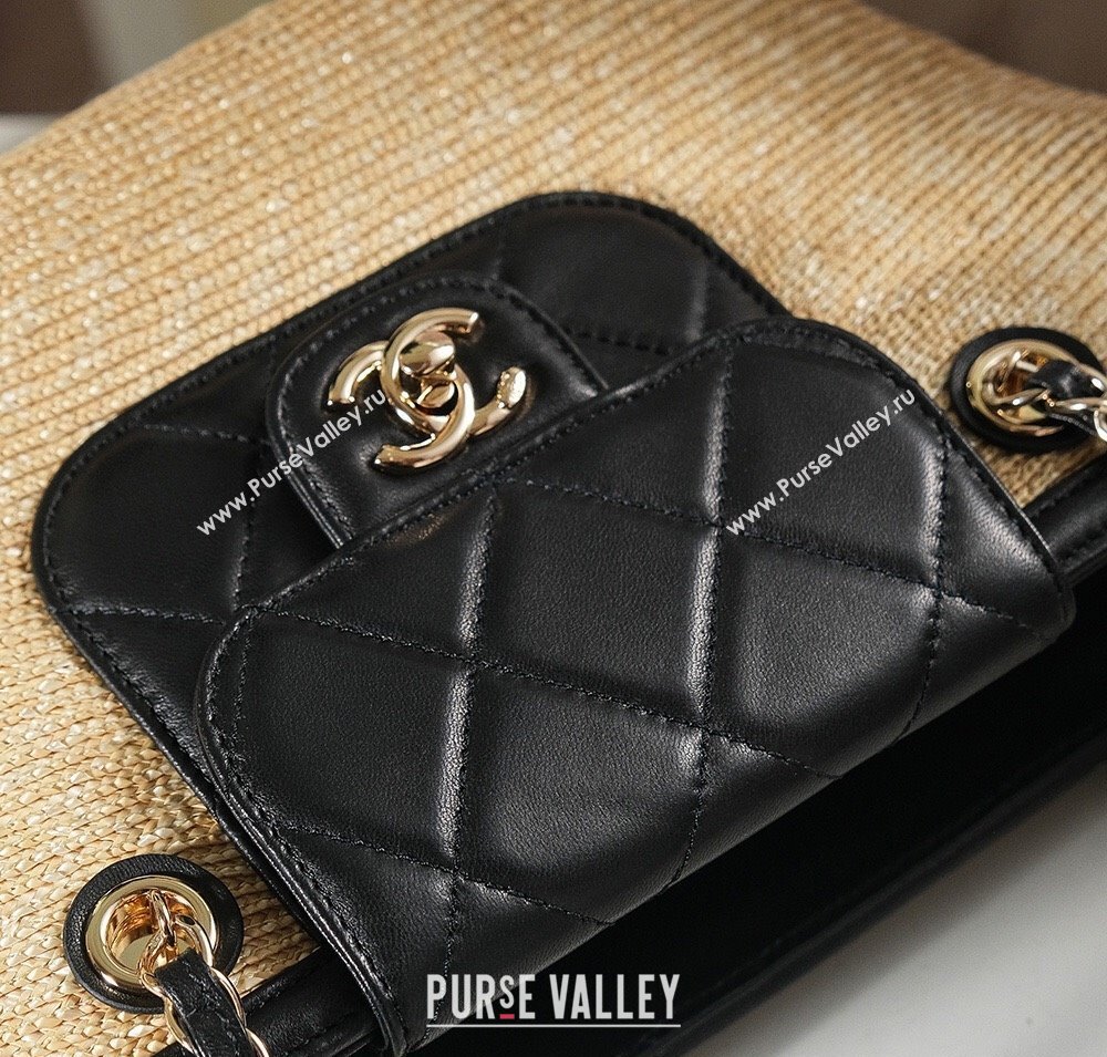Chanel Raffia Straw and Calfskin Small Shopping Bag Beige/Black 2025 AS5951 (yezi-250813008)