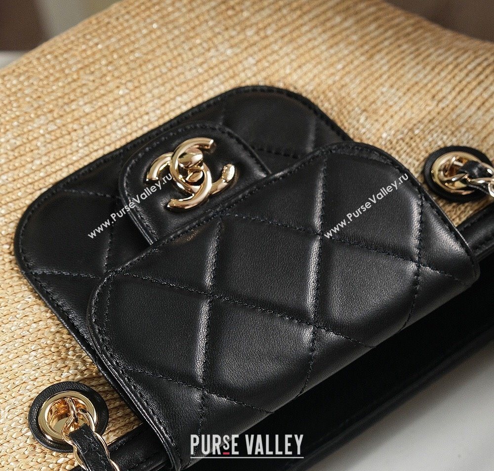 Chanel Raffia Straw and Calfskin Small Shopping Bag Beige/Black 2025 AS5951 (yezi-251010081)