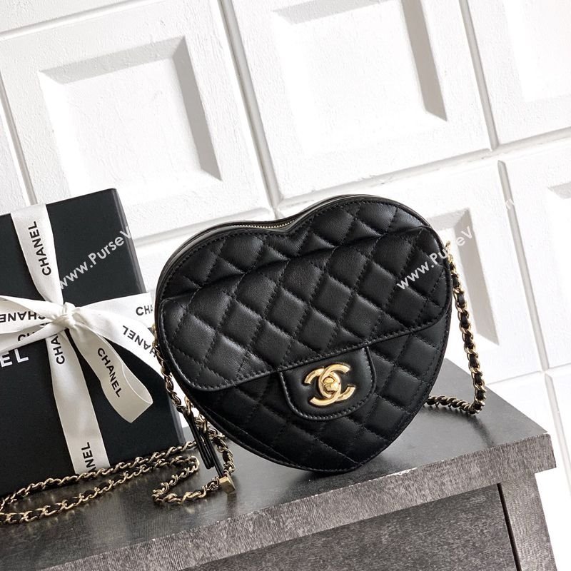 Chanel Lambskin Heart Bag Black 2025 AS5764 (yezi-250813009)