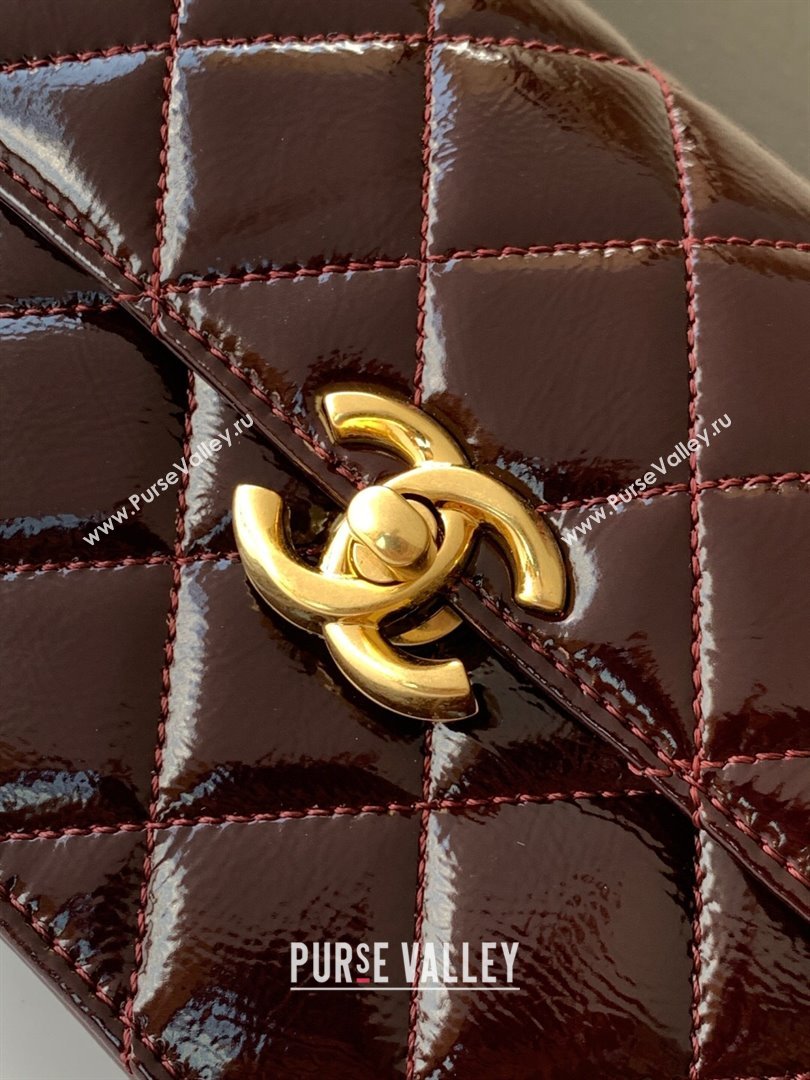 Chanel Patent Lambskin Mini Flap Bag AS5618 Dark Brown 2025 (yezi-250812004)