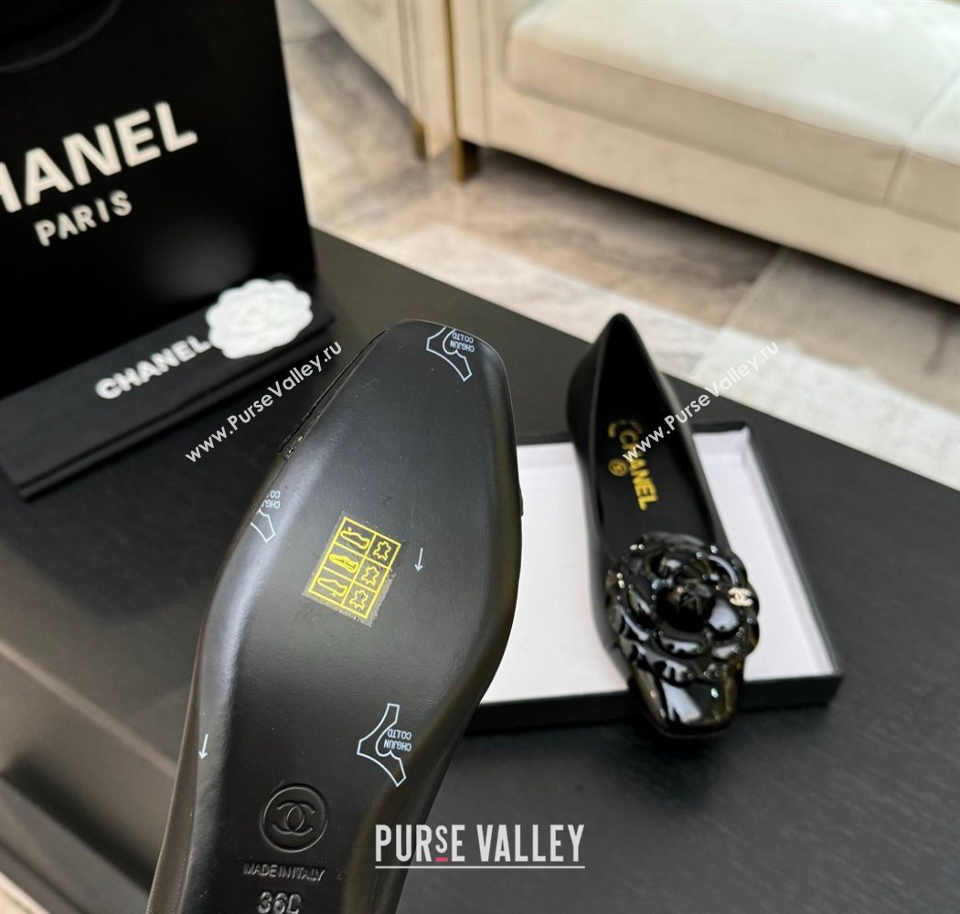 Chanel Lambskin Patent Calfskin Ballet flats with Camellia Bloom Black 2025 G46520 (MD-250901193)