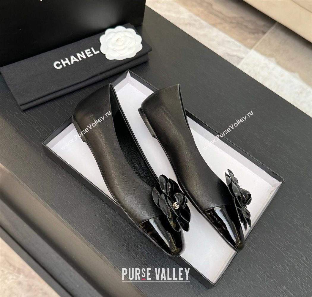 Chanel Lambskin Patent Calfskin Ballet flats with Camellia Bloom Black 2025 G46520 (MD-250901193)