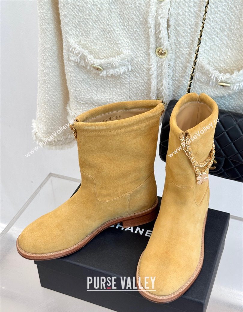 Chanel Suede Flat Ankle Boots 3.5cm with Dropped Chain Yellow 2025 CH083001 (MD-250830008)