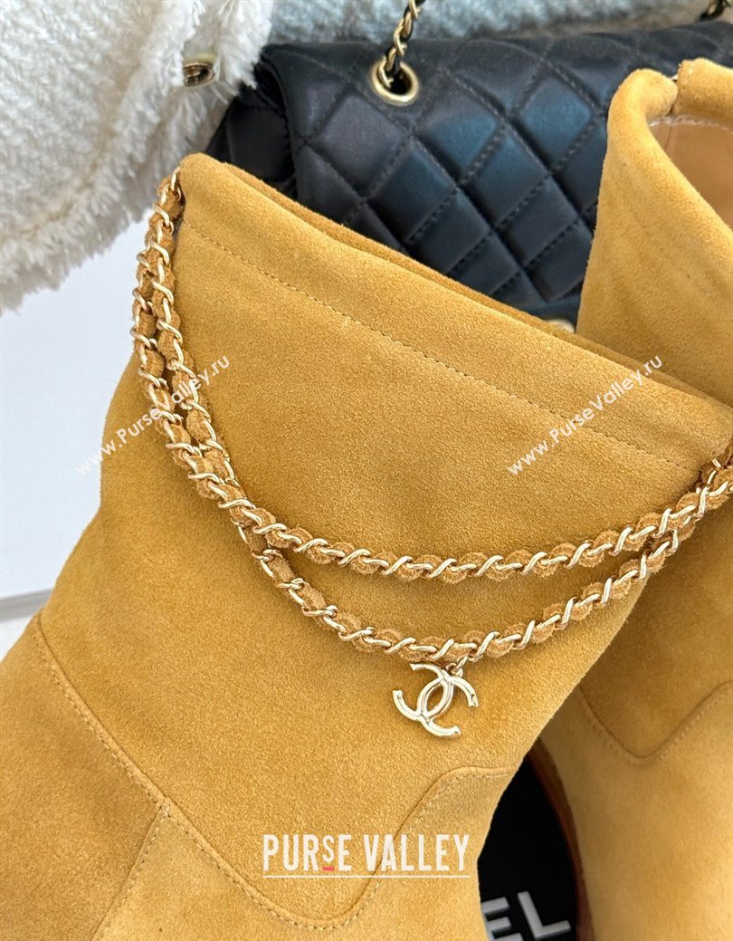 Chanel Suede Flat Ankle Boots 3.5cm with Dropped Chain Yellow 2025 CH083001 (MD-250830008)