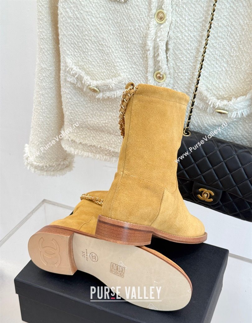 Chanel Suede Flat Ankle Boots 3.5cm with Dropped Chain Yellow 2025 CH083001 (MD-250830008)
