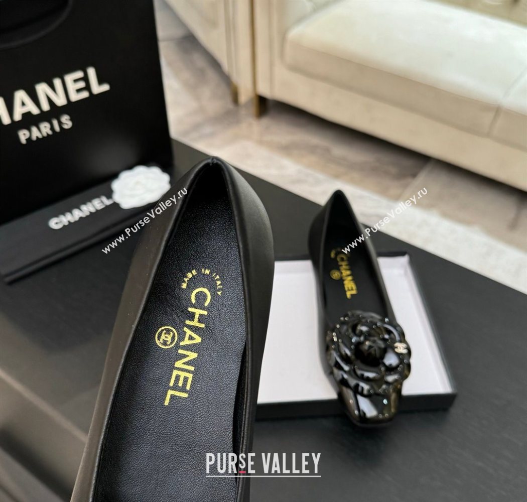 Chanel Lambskin Patent Calfskin Ballet flats with Camellia Bloom Black 2025 G46520 (MD-250901193)