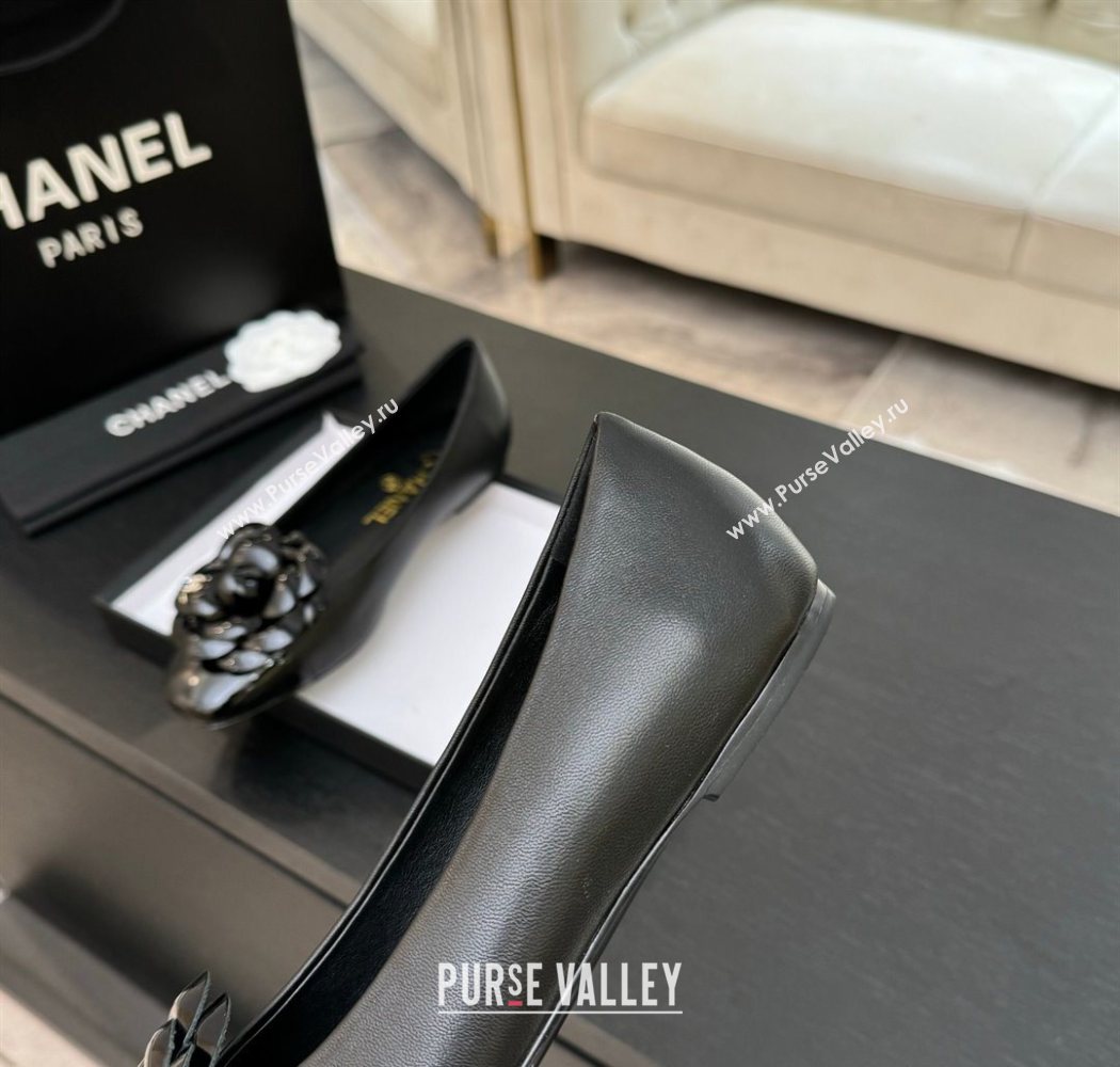 Chanel Lambskin Patent Calfskin Ballet flats with Camellia Bloom Black 2025 G46520 (MD-250901193)