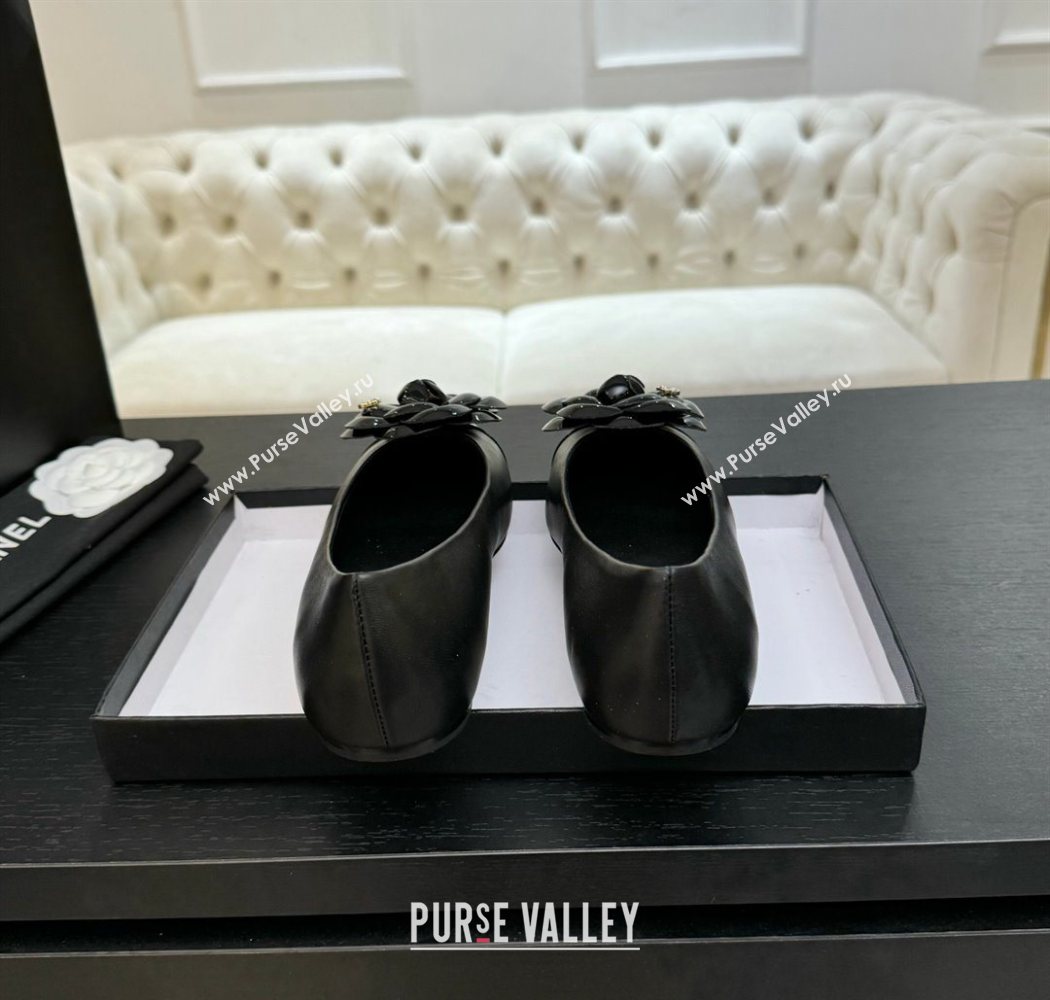 Chanel Lambskin Patent Calfskin Ballet flats with Camellia Bloom Black 2025 G46520 (MD-250901193)
