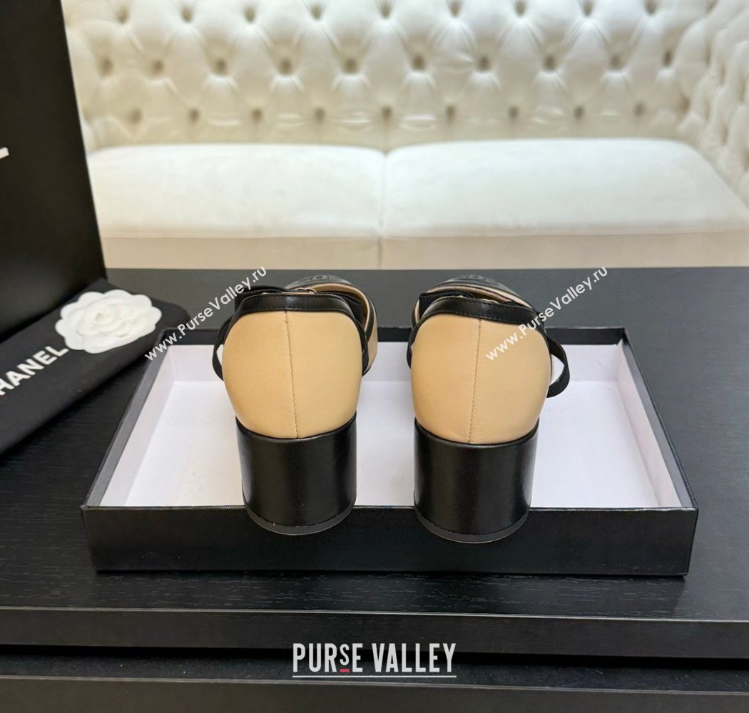 Chanel Calfskin Leather Mary Janes Pumps with Bow Beige/Black 2025 G46701 (MD-250901088)