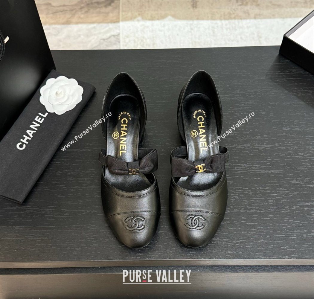 Chanel Calfskin Leather Mary Janes Pumps with Bow Black2 2025 G46701 (MD-250901090)