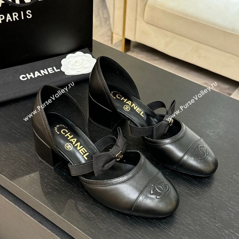 Chanel Calfskin Leather Mary Janes Pumps with Bow Black2 2025 G46701 (MD-250901090)