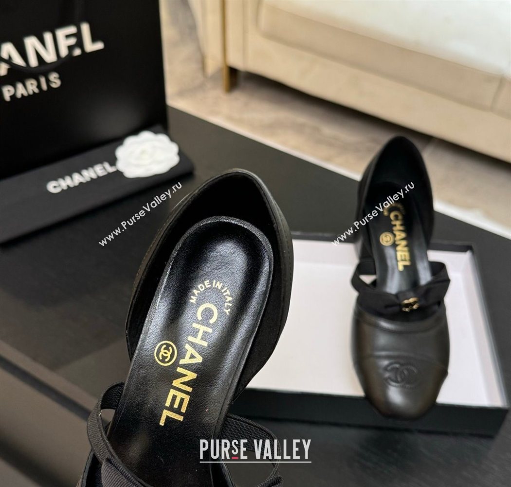Chanel Calfskin Leather Mary Janes Pumps with Bow Black2 2025 G46701 (MD-250901090)