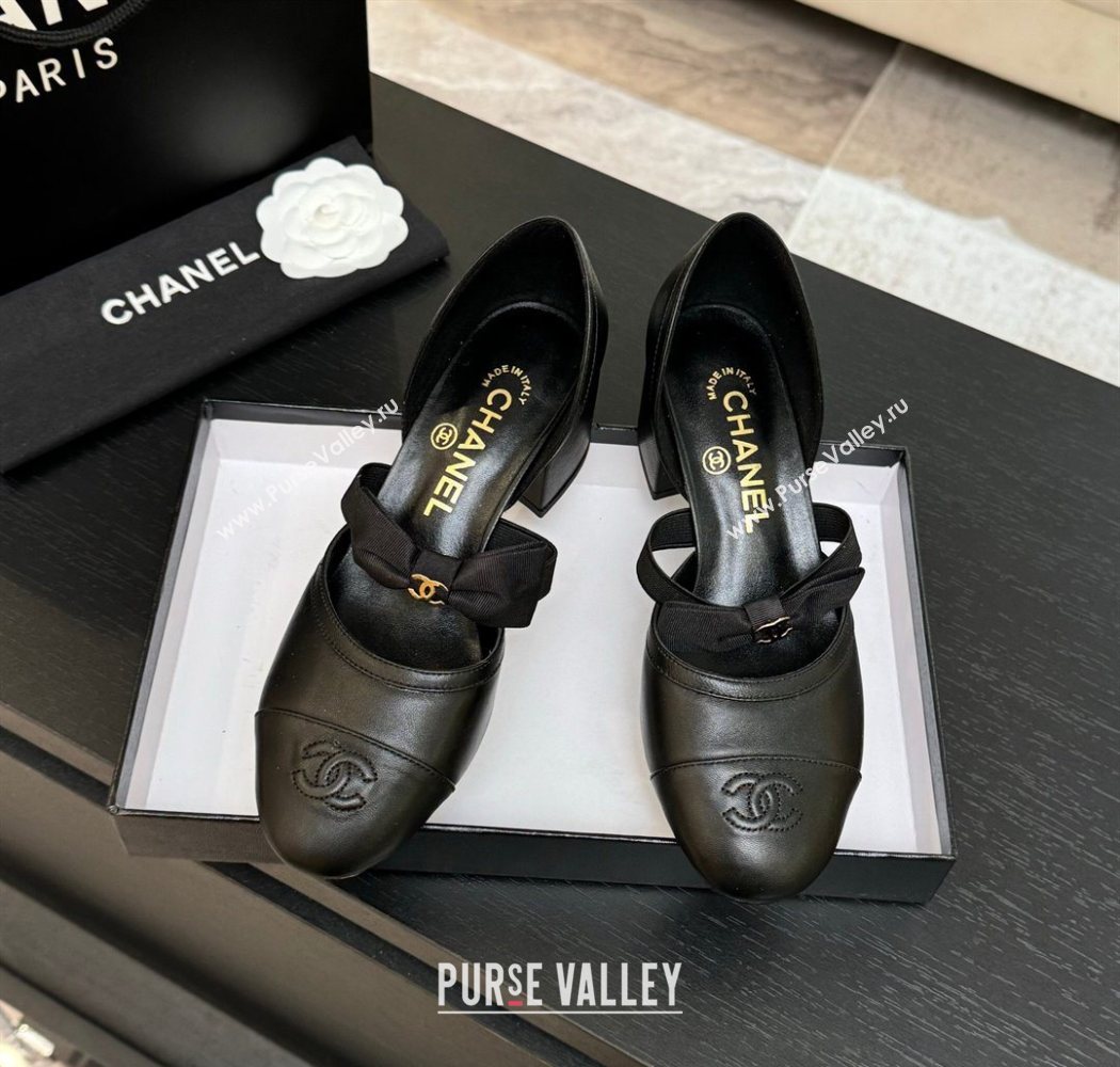Chanel Calfskin Leather Mary Janes Pumps with Bow Black2 2025 G46701 (MD-250901090)