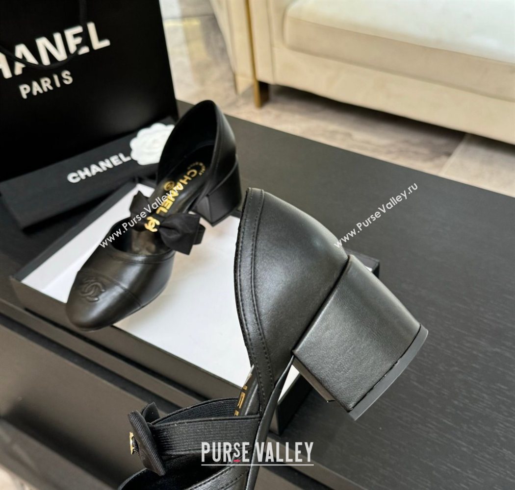 Chanel Calfskin Leather Mary Janes Pumps with Bow Black2 2025 G46701 (MD-250901090)