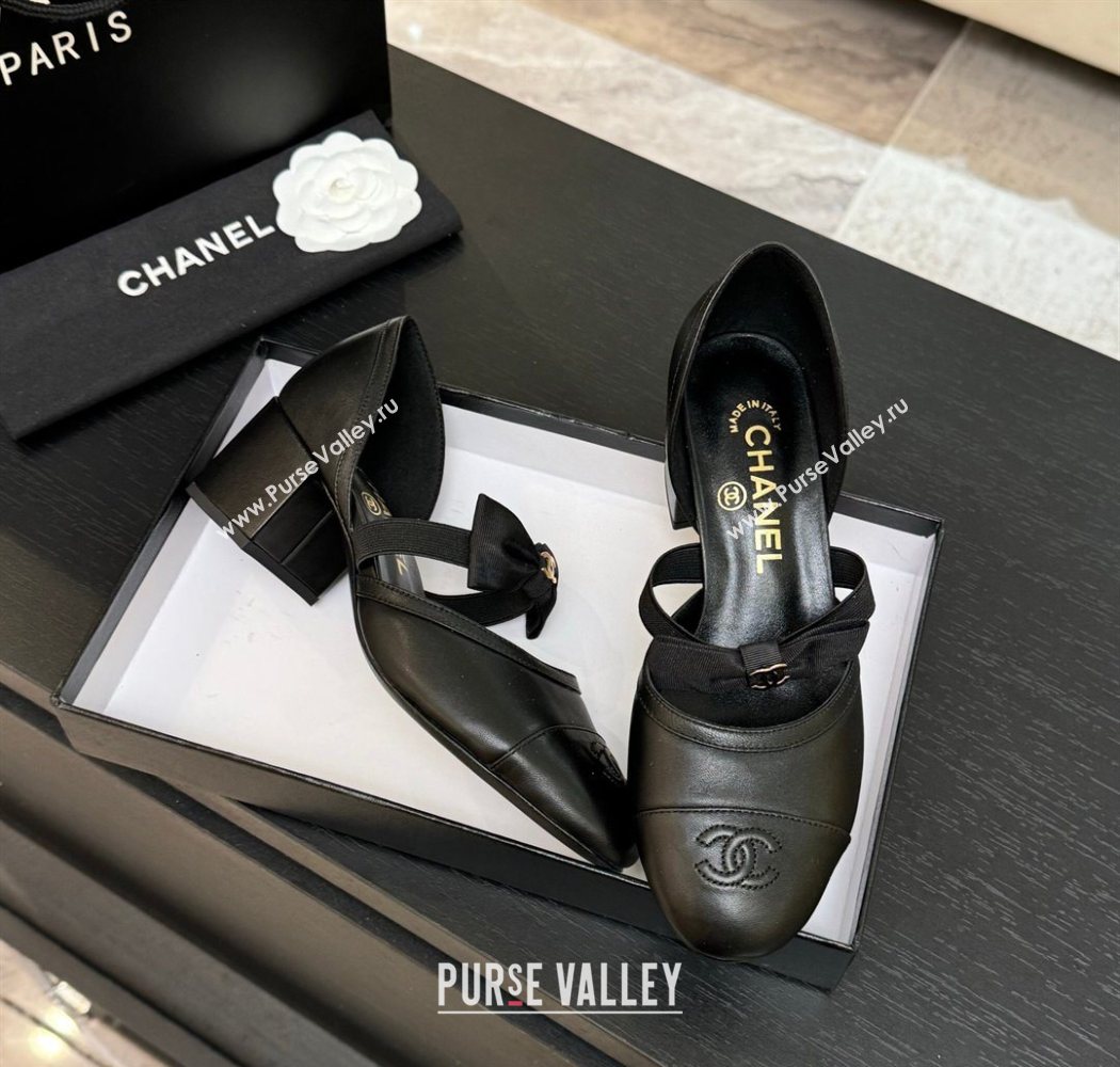 Chanel Calfskin Leather Mary Janes Pumps with Bow Black2 2025 G46701 (MD-250901090)