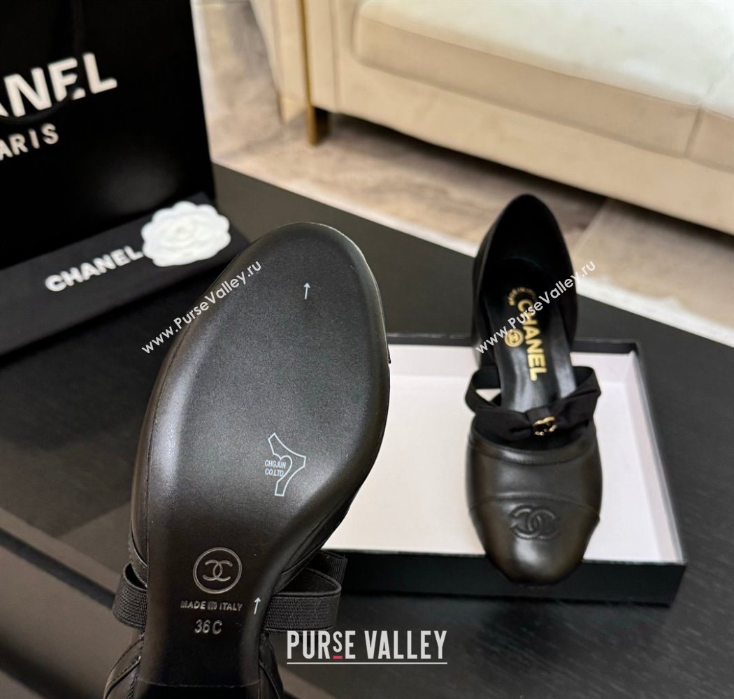 Chanel Calfskin Leather Mary Janes Pumps with Bow Black2 2025 G46701 (MD-250901090)