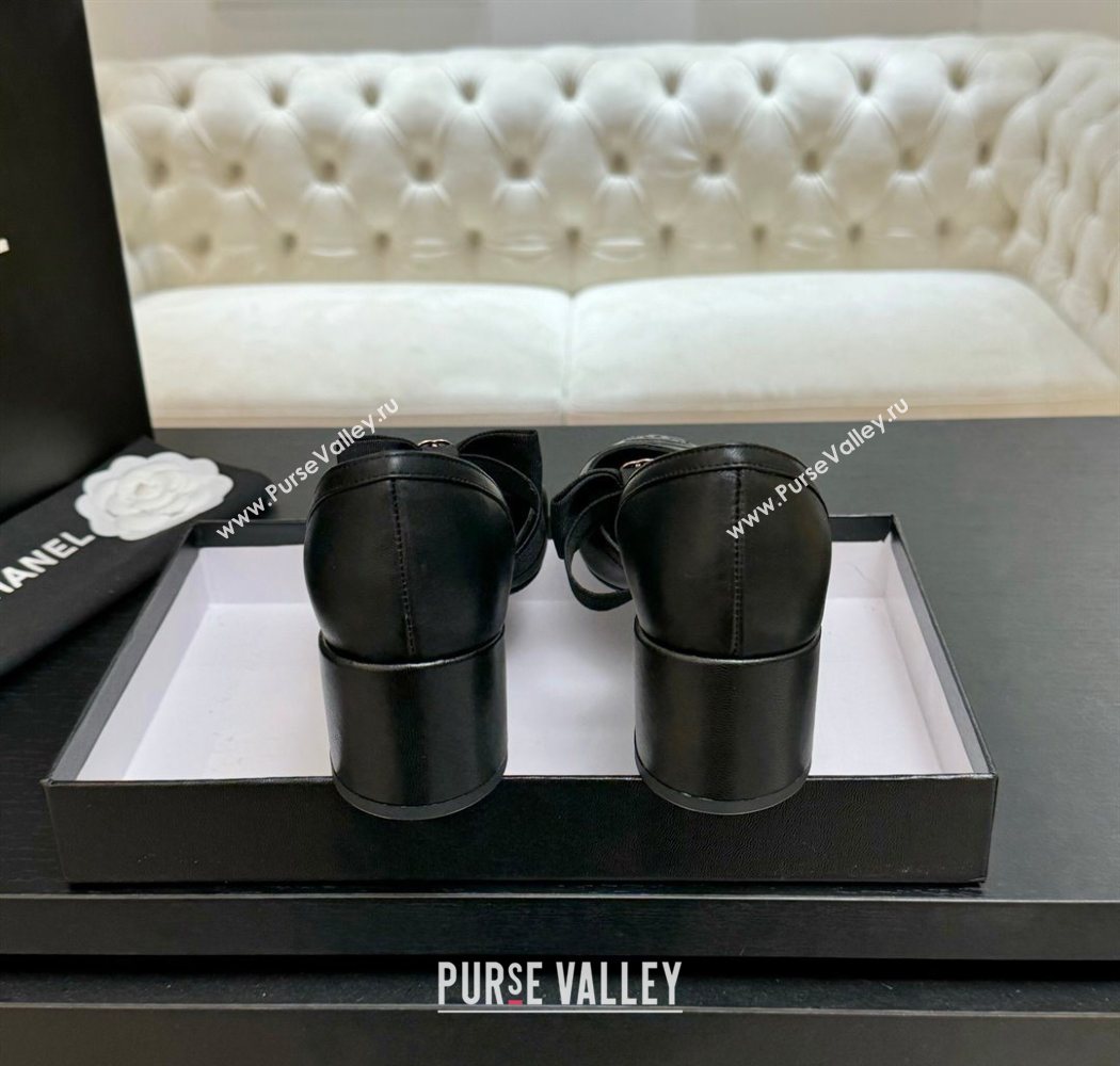 Chanel Calfskin Leather Mary Janes Pumps with Bow Black2 2025 G46701 (MD-250901090)