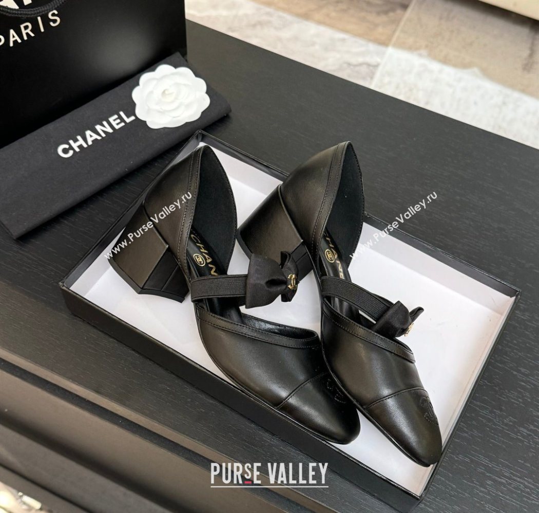 Chanel Calfskin Leather Mary Janes Pumps with Bow Black2 2025 G46701 (MD-250901090)