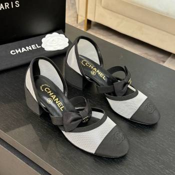 Chanel Mesh Grosgrain Mary Janes Pumps with Bow White/Black 2025 G46701 (MD-250901091)
