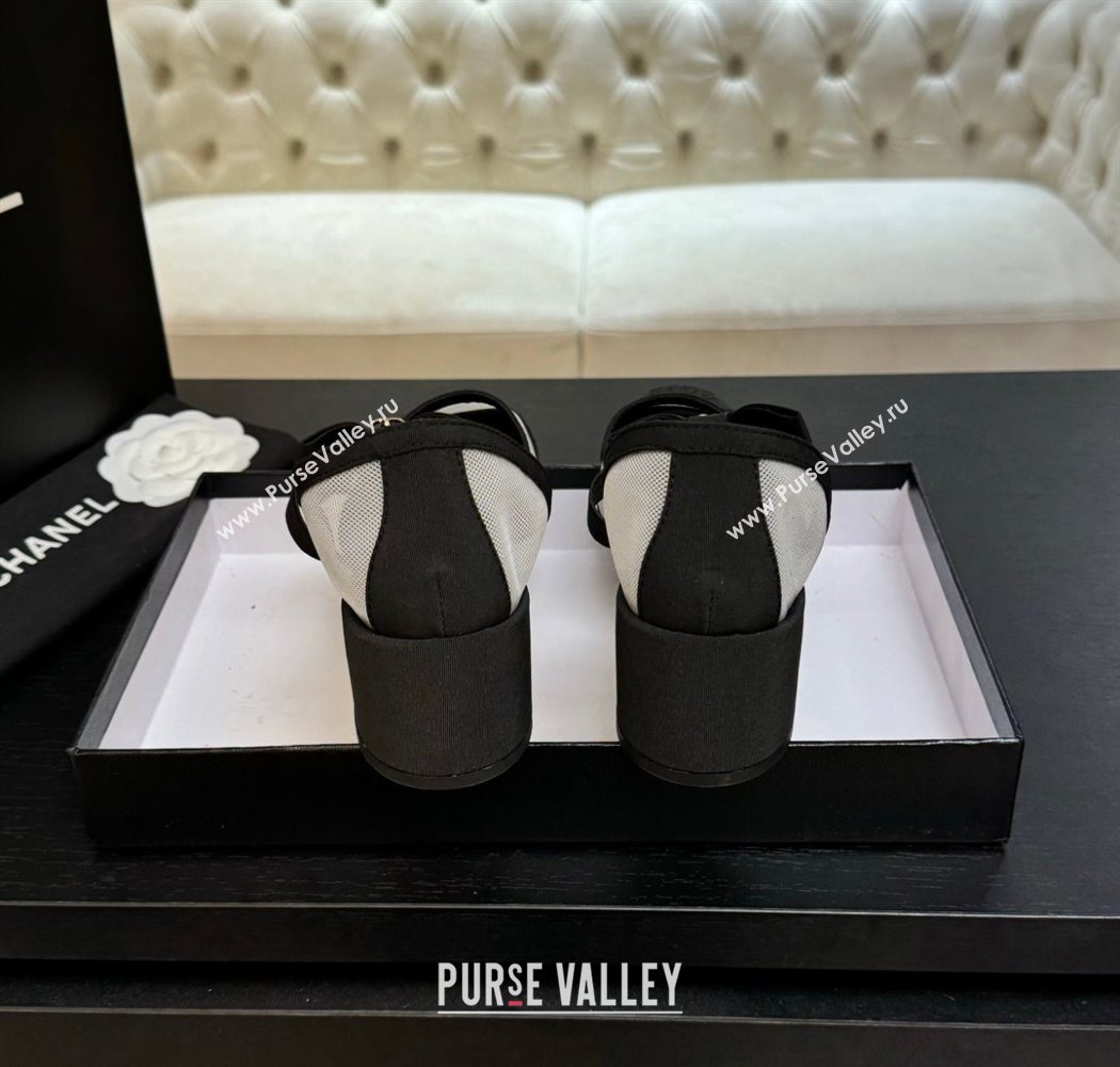 Chanel Mesh Grosgrain Mary Janes Pumps with Bow White/Black 2025 G46701 (MD-250901091)