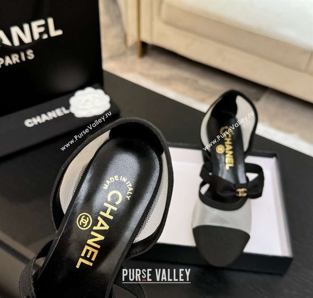 Chanel Mesh Grosgrain Mary Janes Pumps with Bow White/Black 2025 G46701 (MD-250901091)