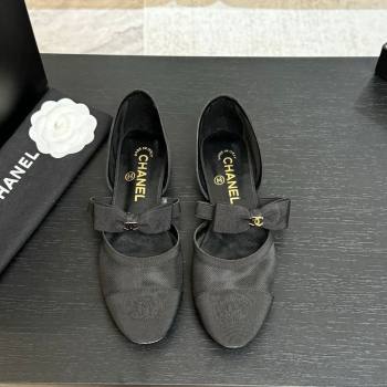 Chanel Mesh Grosgrain Mary Janes Flat Shoes with Bow Black2 2025 G46701 (MD-250901097)