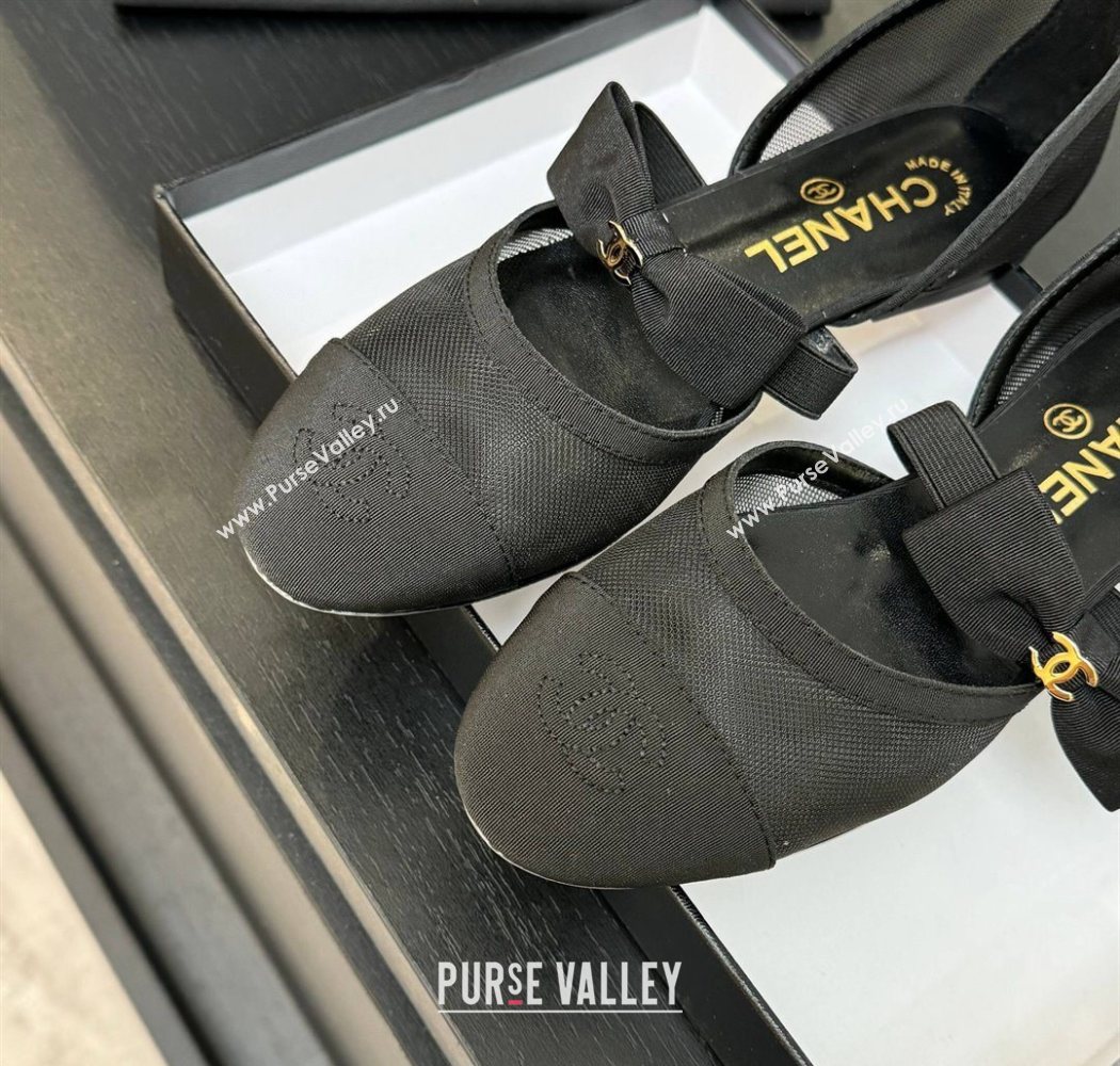 Chanel Mesh Grosgrain Mary Janes Flat Shoes with Bow Black2 2025 G46701 (MD-250901097)