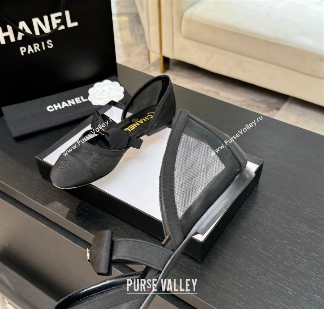 Chanel Mesh Grosgrain Mary Janes Flat Shoes with Bow Black2 2025 G46701 (MD-250901097)