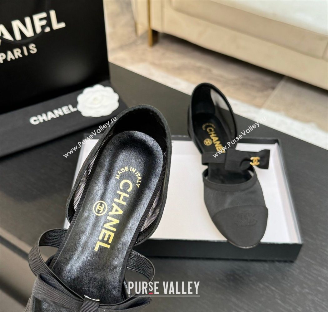 Chanel Mesh Grosgrain Mary Janes Flat Shoes with Bow Black2 2025 G46701 (MD-250901097)