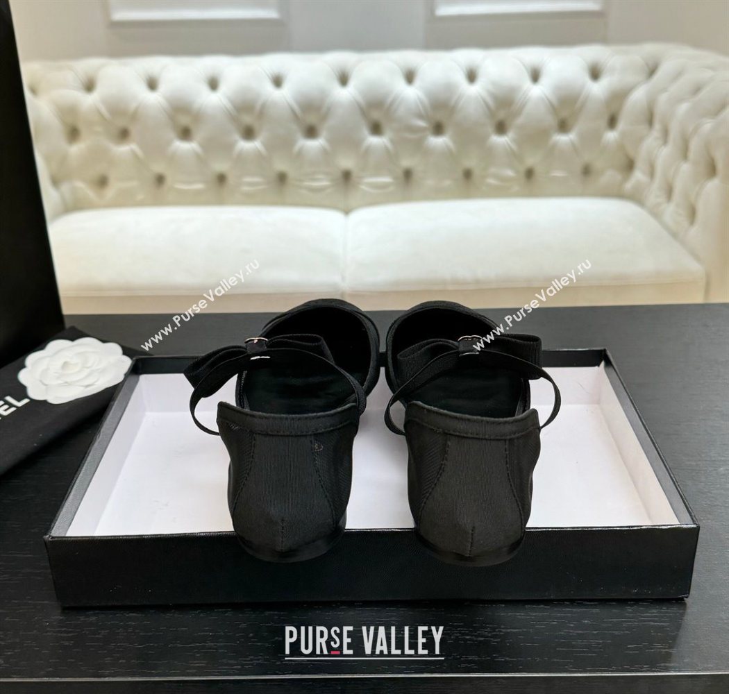 Chanel Mesh Grosgrain Mary Janes Flat Shoes with Bow Black2 2025 G46701 (MD-250901097)