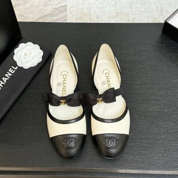 Chanel Calfskin Leather Mary Janes Flat Shoes with Bow White/Black 2025 G46701 (MD-250901099)