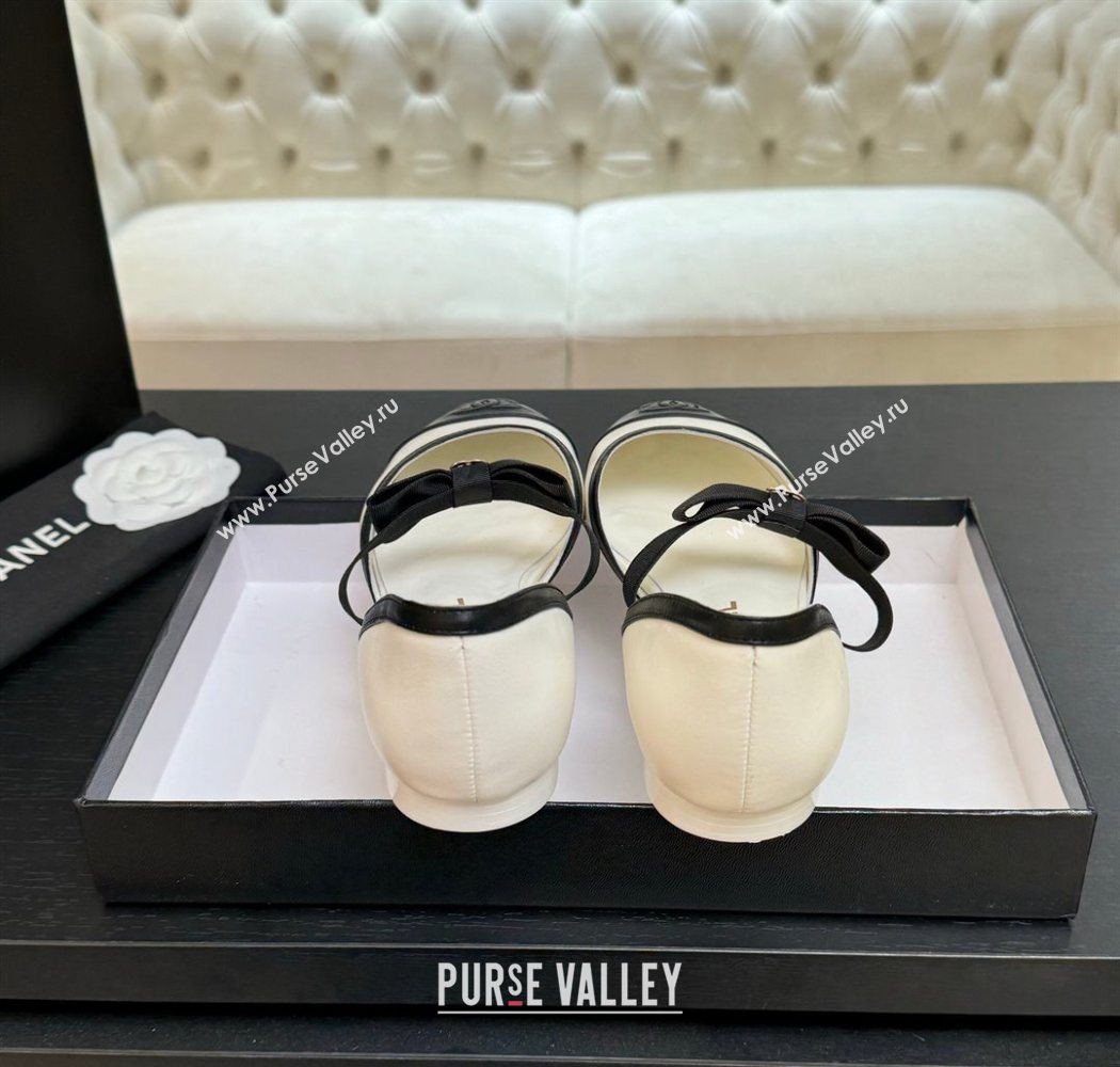 Chanel Calfskin Leather Mary Janes Flat Shoes with Bow White/Black 2025 G46701 (MD-250901099)