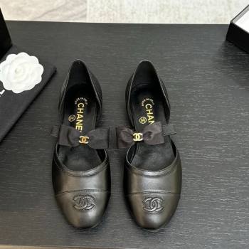 Chanel Calfskin Leather Mary Janes Flat Shoes with Bow Black2 2025 G46701 (MD-250901100)
