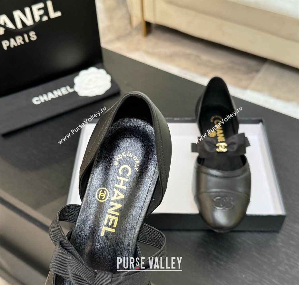 Chanel Calfskin Leather Mary Janes Flat Shoes with Bow Black2 2025 G46701 (MD-250901100)