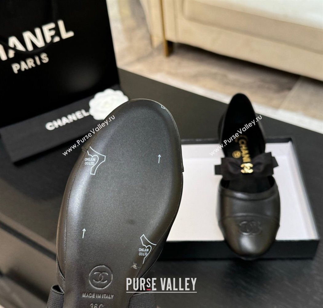 Chanel Calfskin Leather Mary Janes Flat Shoes with Bow Black2 2025 G46701 (MD-250901100)