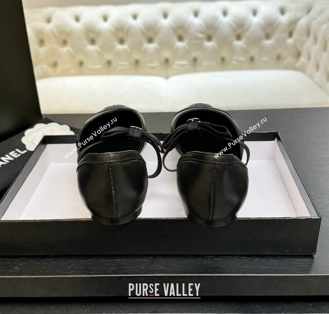 Chanel Calfskin Leather Mary Janes Flat Shoes with Bow Black2 2025 G46701 (MD-250901100)