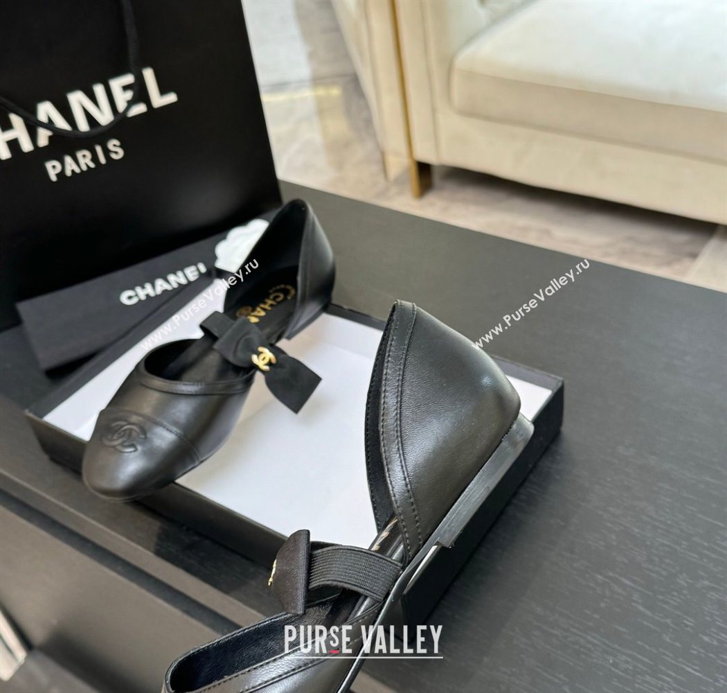 Chanel Calfskin Leather Mary Janes Flat Shoes with Bow Black2 2025 G46701 (MD-250901100)