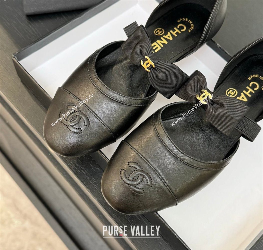 Chanel Calfskin Leather Mary Janes Flat Shoes with Bow Black2 2025 G46701 (MD-250901100)