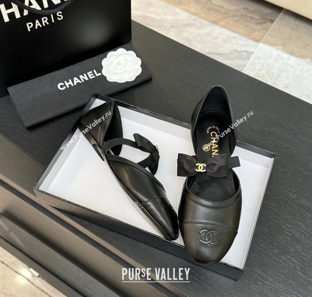 Chanel Calfskin Leather Mary Janes Flat Shoes with Bow Black2 2025 G46701 (MD-250901100)