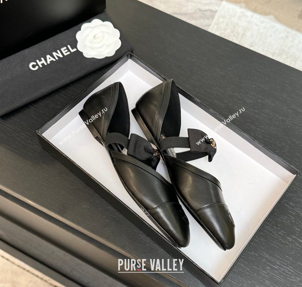 Chanel Calfskin Leather Mary Janes Flat Shoes with Bow Black2 2025 G46701 (MD-250901100)