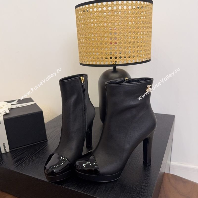 Chanel Lambskin Patent Leather Heel Platform Ankle Boots Black 2025 CH083004 (MD-250830019)