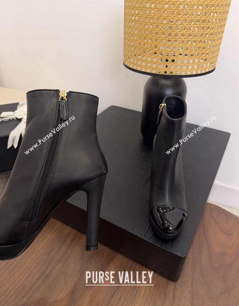 Chanel Lambskin Patent Leather Heel Platform Ankle Boots Black 2025 CH083004 (MD-250830019)