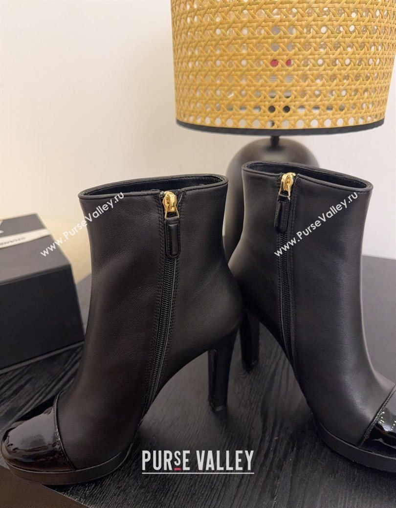 Chanel Lambskin Patent Leather Heel Platform Ankle Boots Black 2025 CH083004 (MD-250830019)